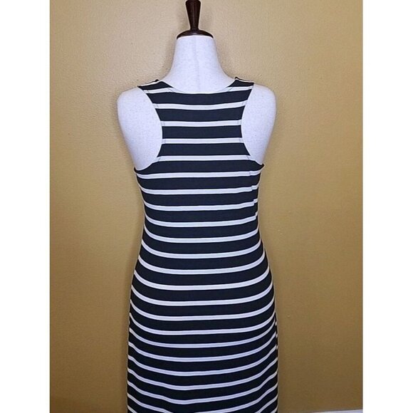 A New Day Womens Black White Striped Sleeveless Tank Dress Large Racerback Beach - Picture 3 of 9